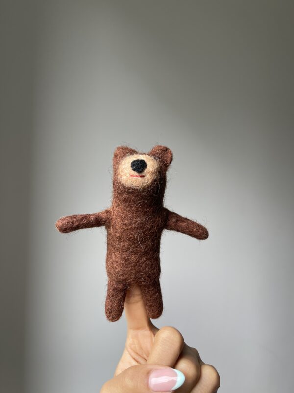 Bear Finger Puppet, Handmade - 100% Wool