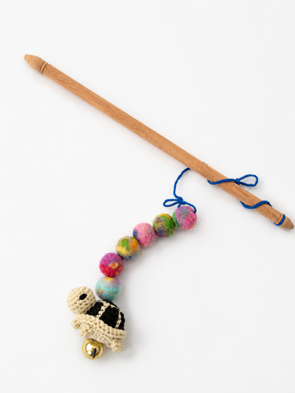Crocheted Turtle Cat Stick Toy: Handmade