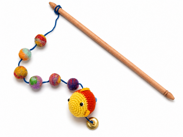 Crocheted Fish Cat Stick Toy: Handmade