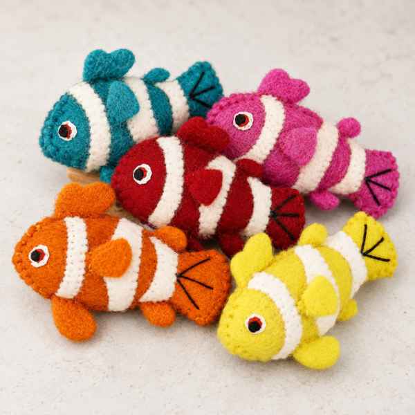 Felted Fish Cat Toy Set - Bell inside, 100% Wool