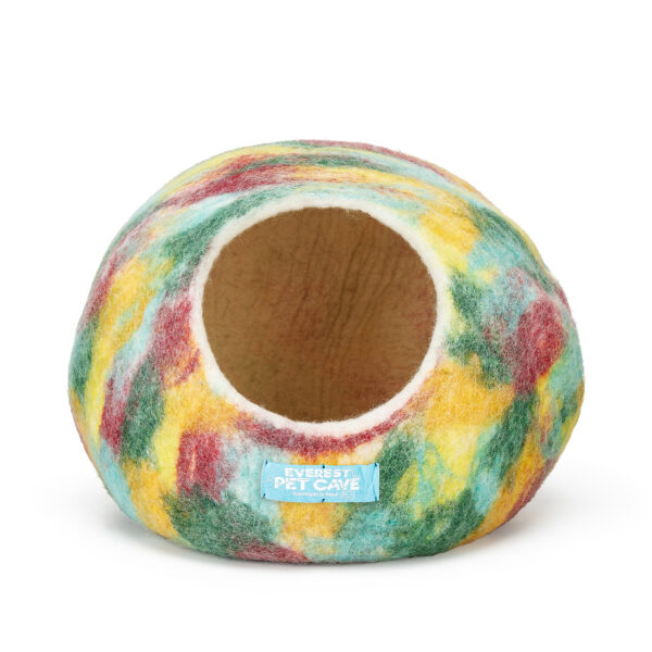 Everest® Handmade Wool Cat Cave & Bed – Yellow Green Mix – 100% New Zealand Wool