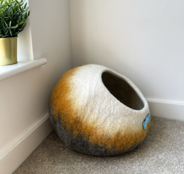 Yellow Mix Cat Cave made from 100% Wool