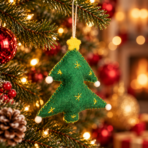 Christmas Tree Green Hanging Ornament - 100% Wool
