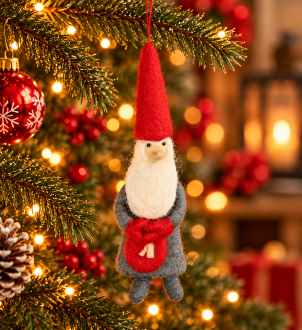 Scandinavian Christmas Gnome Hanging Ornament - 100% Wool