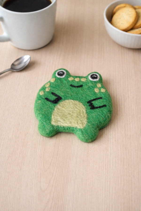 Frog Felted Coaster -100% Wool