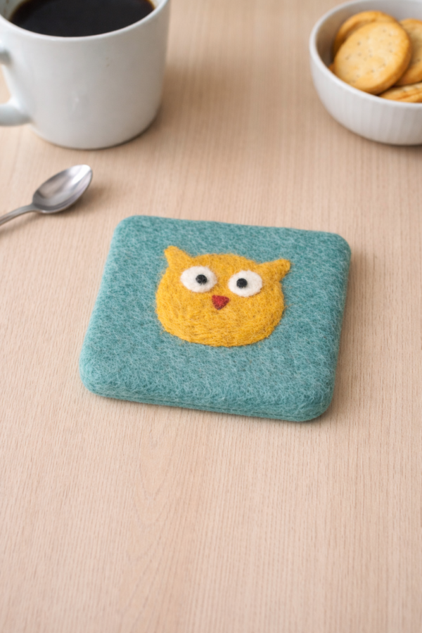 Owl Felted Coaster -100% Wool