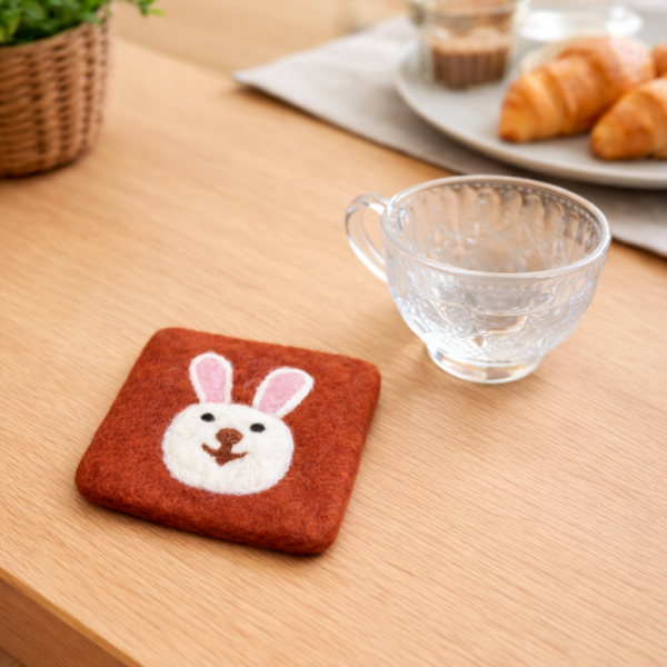 Rabbit Felted Coaster -100% Wool
