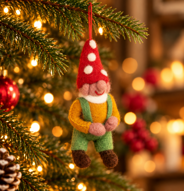 Handmade Christmas Gnome Hanging Ornament - 100% Wool
