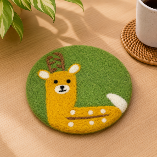Deer Felted Coaster -100% Wool