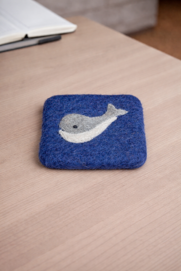 Whale Felted Coaster -100% Wool