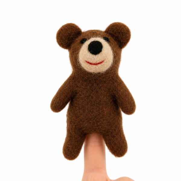 Bear Finger Puppet, Handmade - 100% Wool