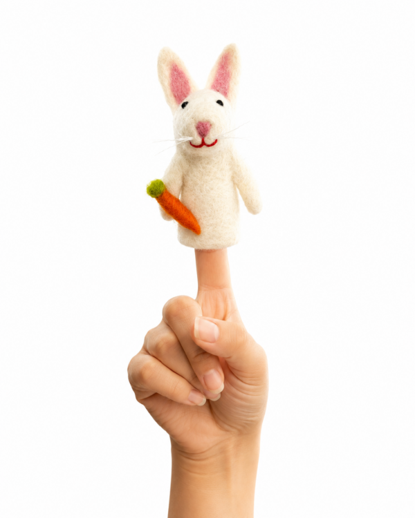 Rabbit Finger Puppet, Handmade - 100% Wool
