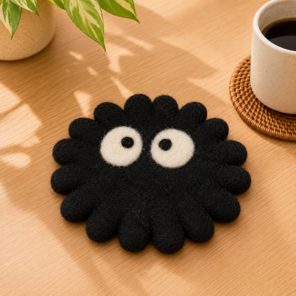 Black Eyes Felted Coaster -100% Wool