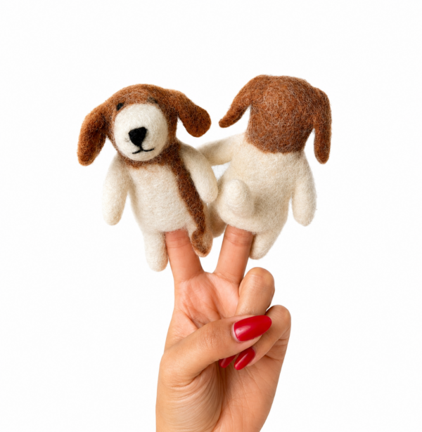 Brown Doggo Finger Puppet, Handmade - 100% Wool
