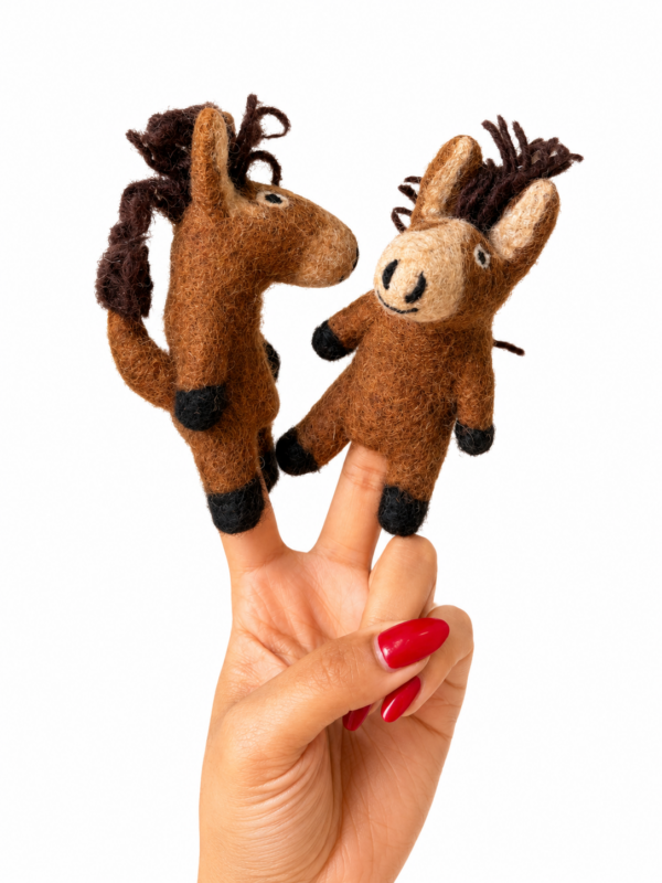 Horse Bear Finger Puppet, Handmade - 100% Wool