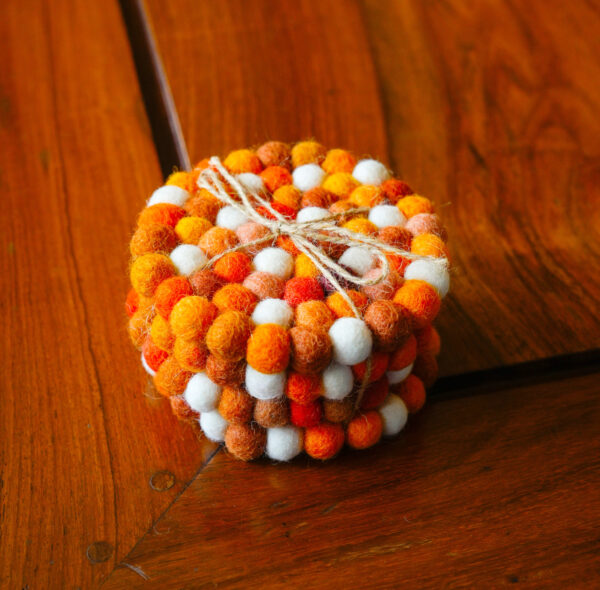 Felted Coasters Bubble Design - Orange Hue Set of 4