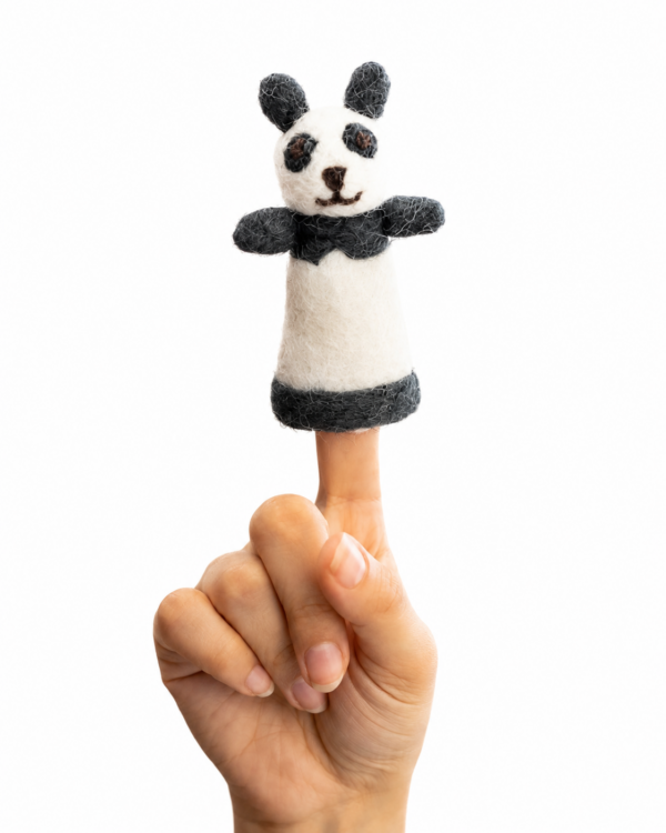 Panda Finger Puppet, Handmade - 100% Wool