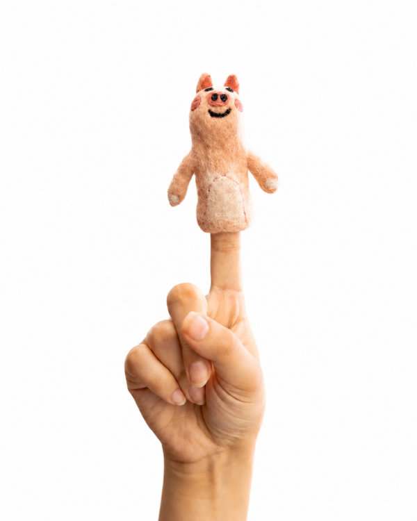 Piggy Finger Puppet, Handmade - 100% Wool
