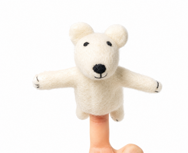 Polar Bear Finger Puppet, Handmade - 100% Wool