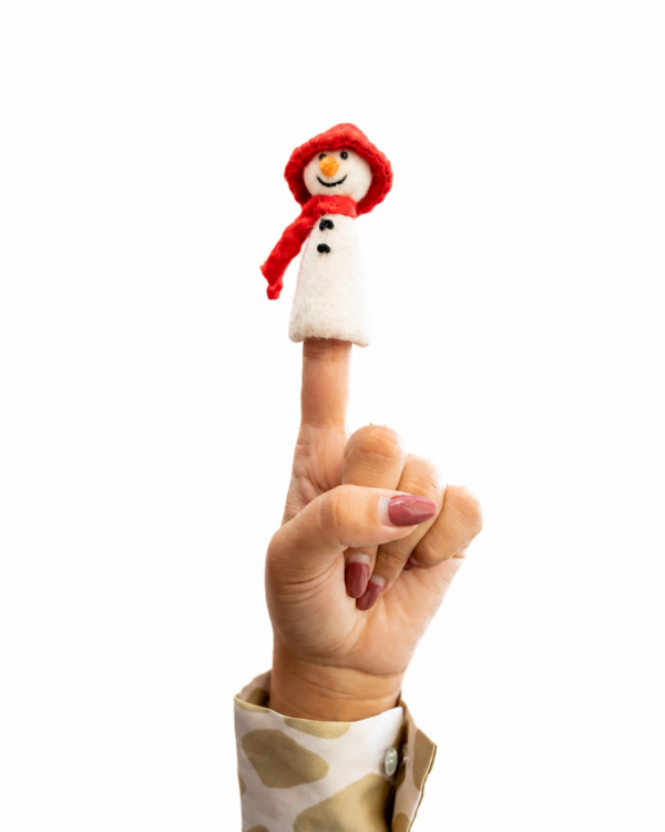 Snowman Finger Puppet, Handmade - 100% Wool