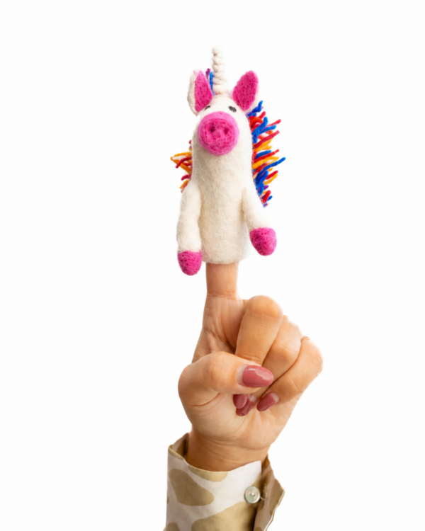 Unicorn Finger Puppet, Handmade - 100% Wool