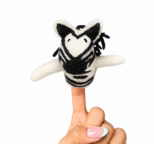 Zebra Finger Puppet, Handmade - 100% Wool