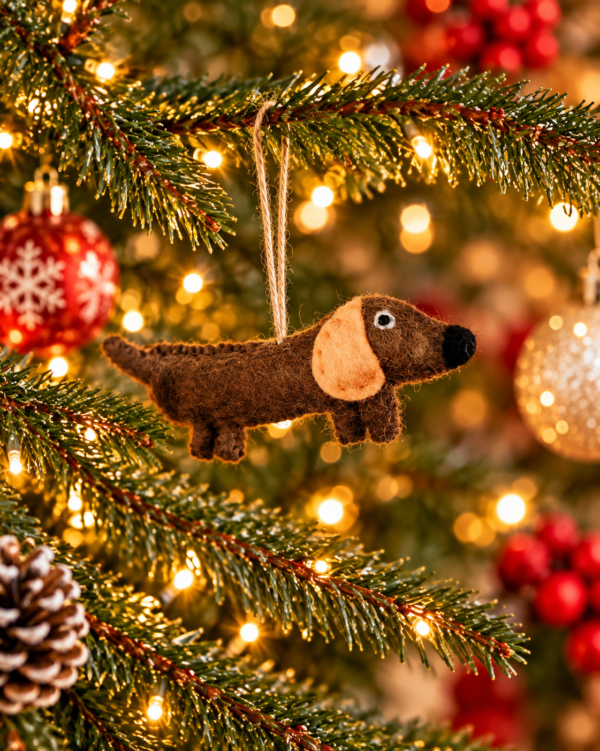 Sausage Dog Dachshund Hanging Ornament - 100% Wool, Handmade