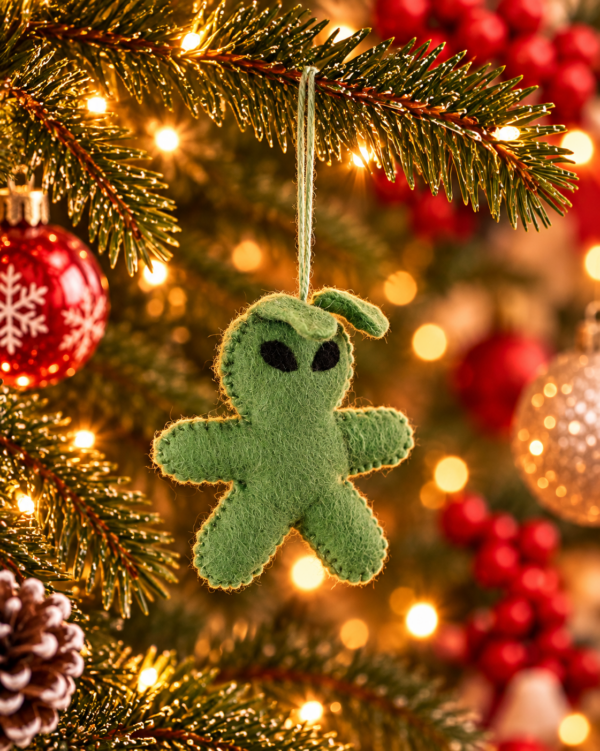 Green Alien Hanging Ornament - 100% Wool, Handmade