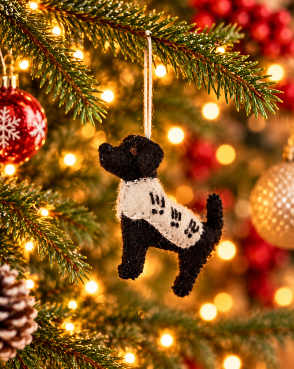 Black Labrador Hanging Ornament - 100% Wool, Handmade
