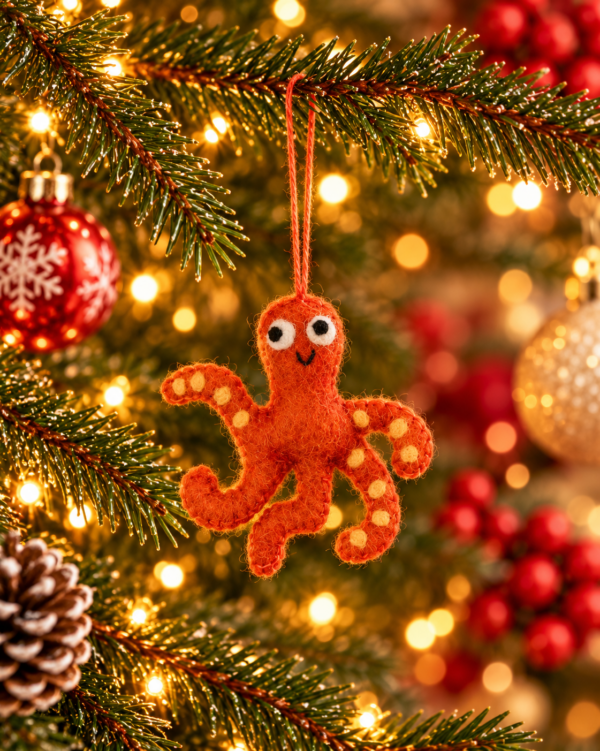 Octopus Hanging Ornament - 100% Wool, Handmade