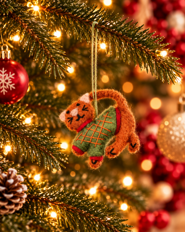 Orange Cat wearing Jumper Hanging Ornament - 100% Wool