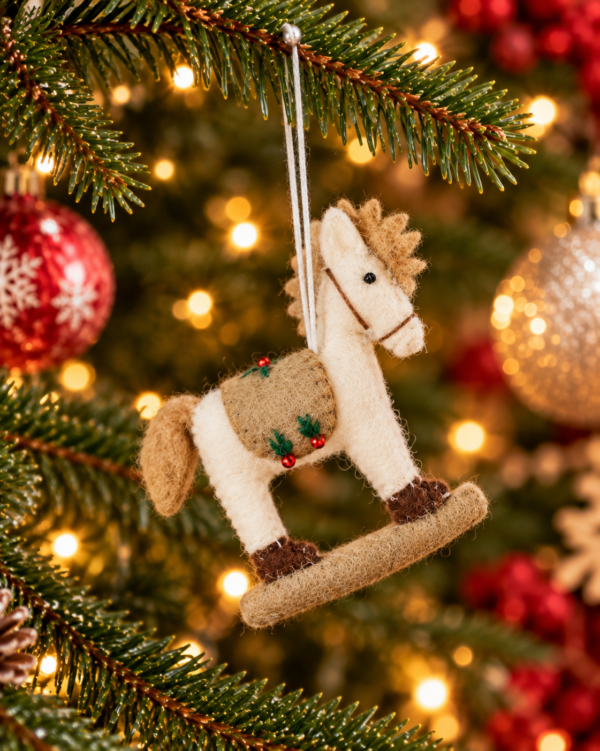 Reindeer Beige Hanging Ornament - 100% Wool, Handmade