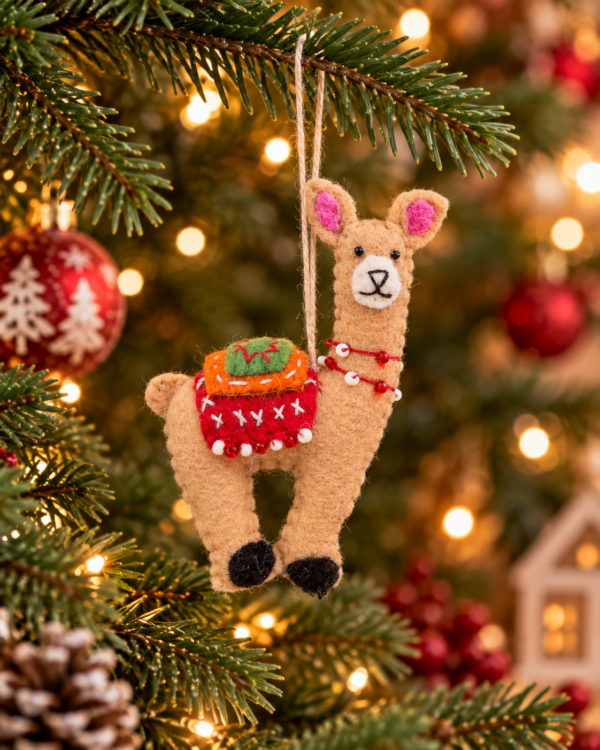 Brown Llama Hanging Ornament - 100% Wool, Handmade