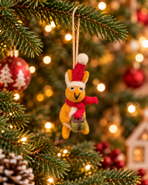 Squirrel with Present Hanging Ornament - 100% Wool, Handmade