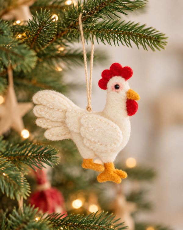 Chicken Hanging Ornament - 100% Wool, Handmade