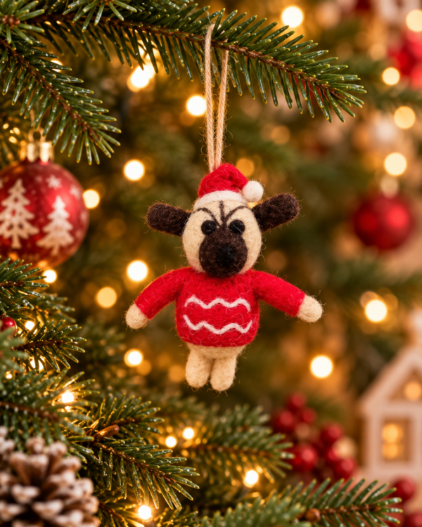 Pug Hanging Ornament - 100% Wool, Handmade