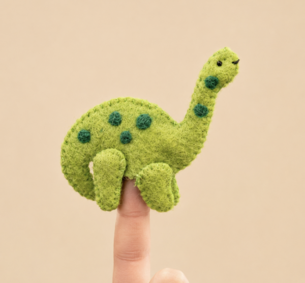 Brachiosaurus Light Green Finger Puppet - 100% Wool