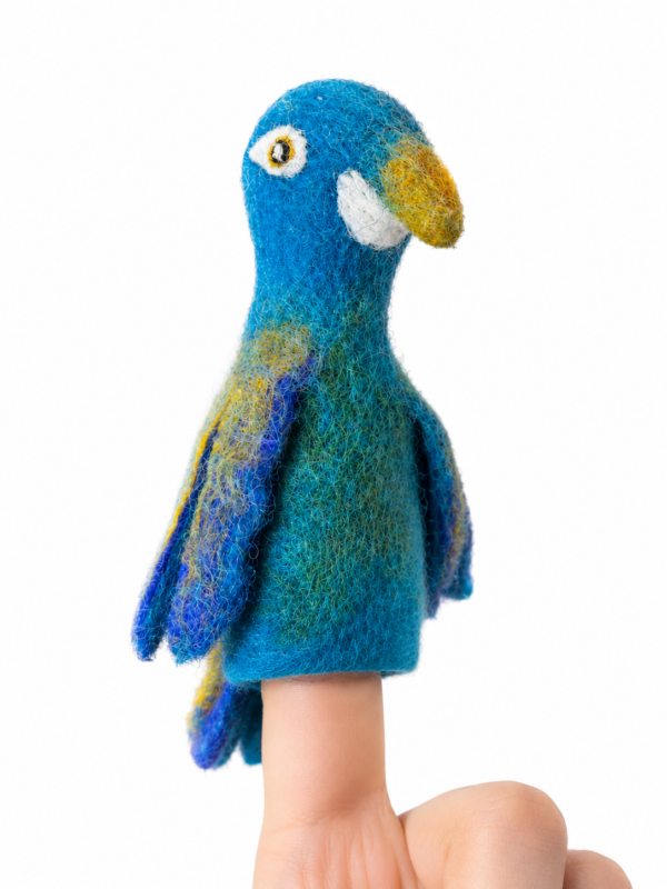 Blue Parrot Finger Puppet - 100% Wool