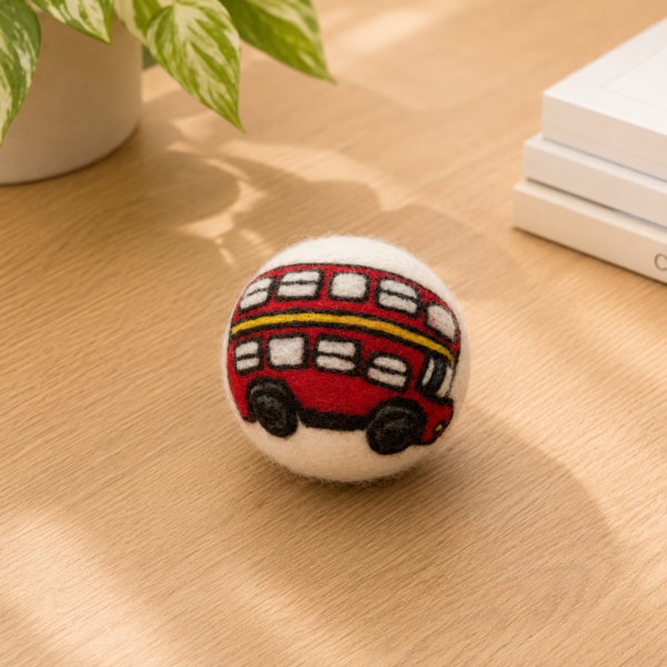 Felted London Bus Ball Cat Toy - 100% Wool Large