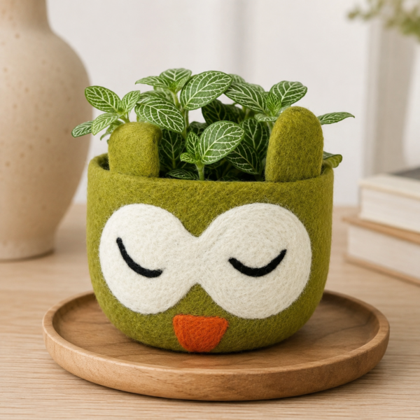 Felted Owl Plant Potter Basket - 100% Wool
