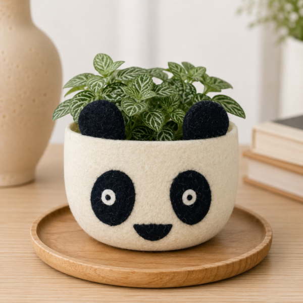 Felted Panda Plant Potter Basket - 100% Wool