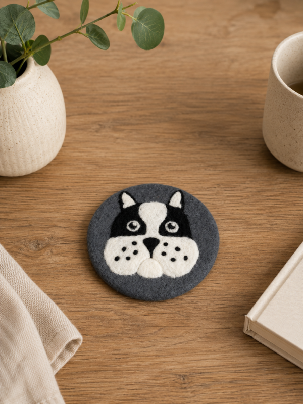 Boston Terrier Coaster, Felted -100% Wool