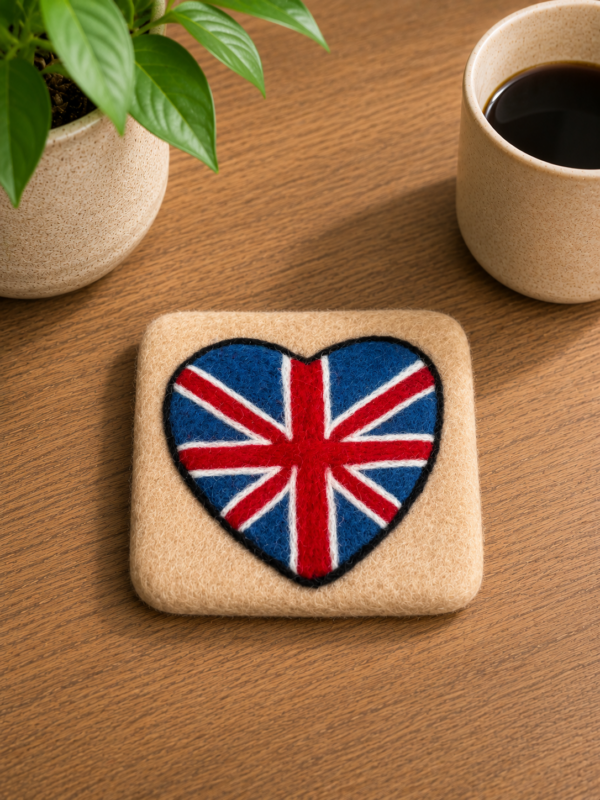 Union Jack Felted Coaster -100% Wool