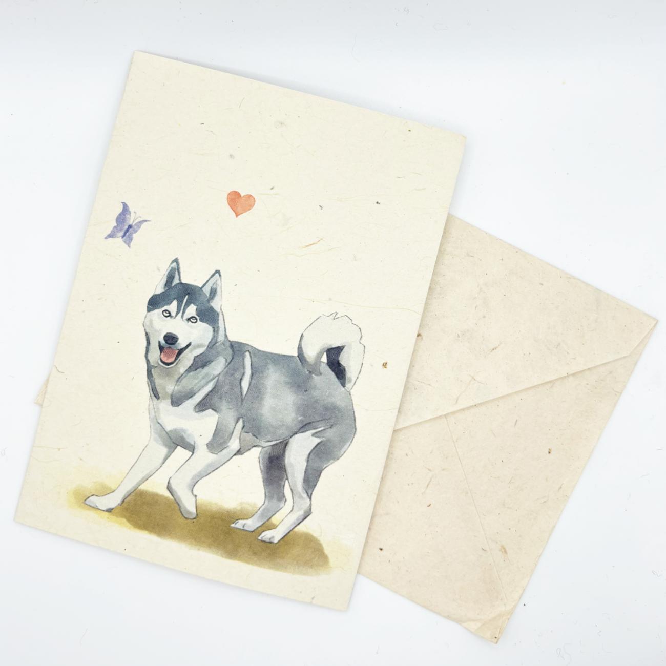 Husky Greeting Card A6 - Nepali Lokta Paper - Everest Pets and Gifts